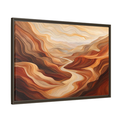 Main Mockup. Nature Canyon River Brown And Orange Landscape shown as stretched canvas wall art