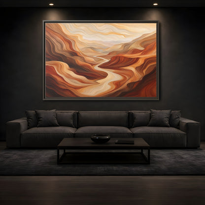 Mockup 3. Nature Canyon River Brown And Orange Landscape shown as stretched canvas wall art