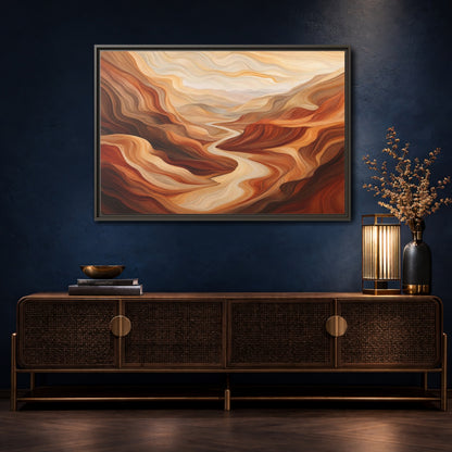 Mockup 4. Nature Canyon River Brown And Orange Landscape shown as stretched canvas wall art
