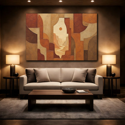 Mockup 2. Nature Canyon River Brown And Orange shown as stretched canvas wall art