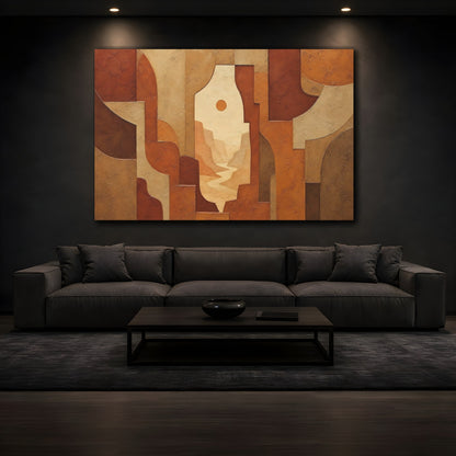 Mockup 3. Nature Canyon River Brown And Orange shown as stretched canvas wall art