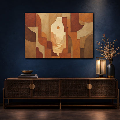 Mockup 4. Nature Canyon River Brown And Orange shown as stretched canvas wall art