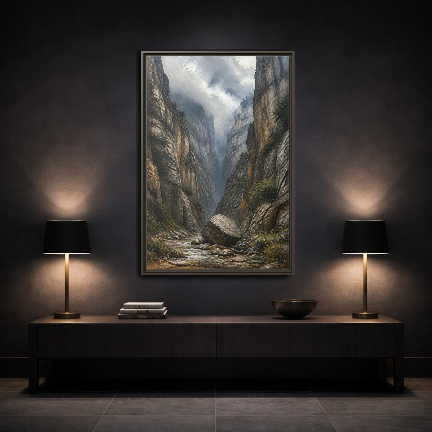 Mockup 3. Nature Canyon River Canyon Landscape shown as stretched canvas wall art