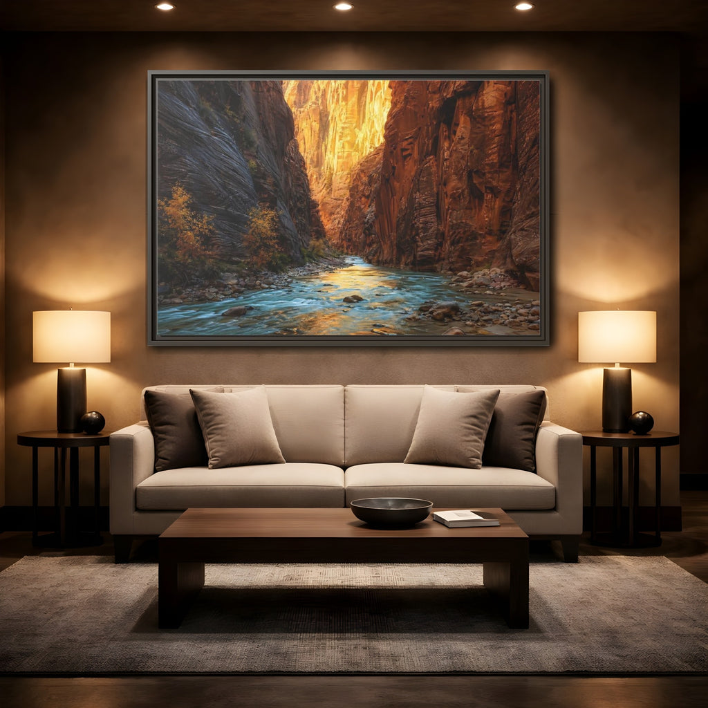 Mockup 2. Nature Canyon River Canyon River Landscape shown as stretched canvas wall art