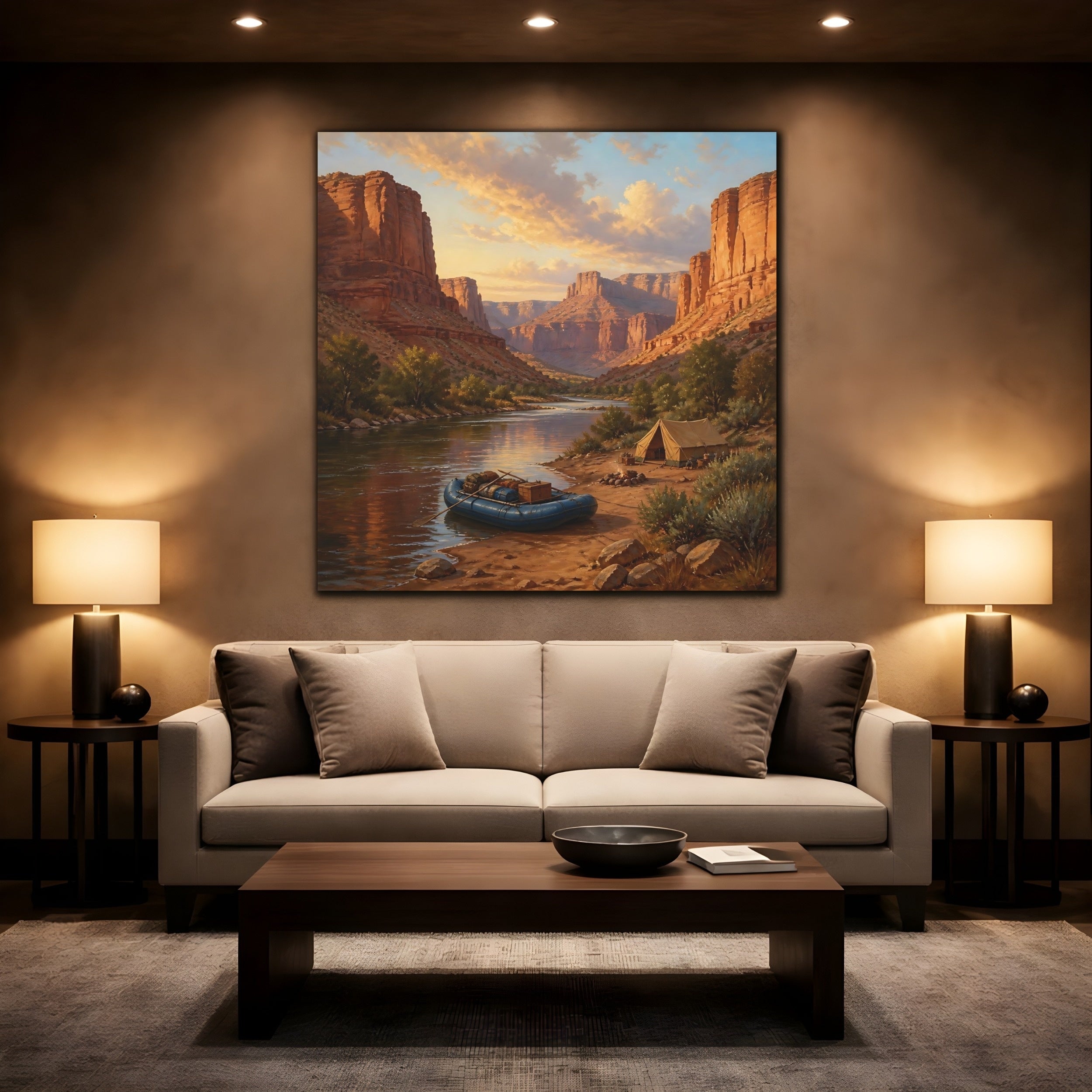 Mockup 2. Nature Canyon River Canyon River Landscape shown as stretched canvas wall art