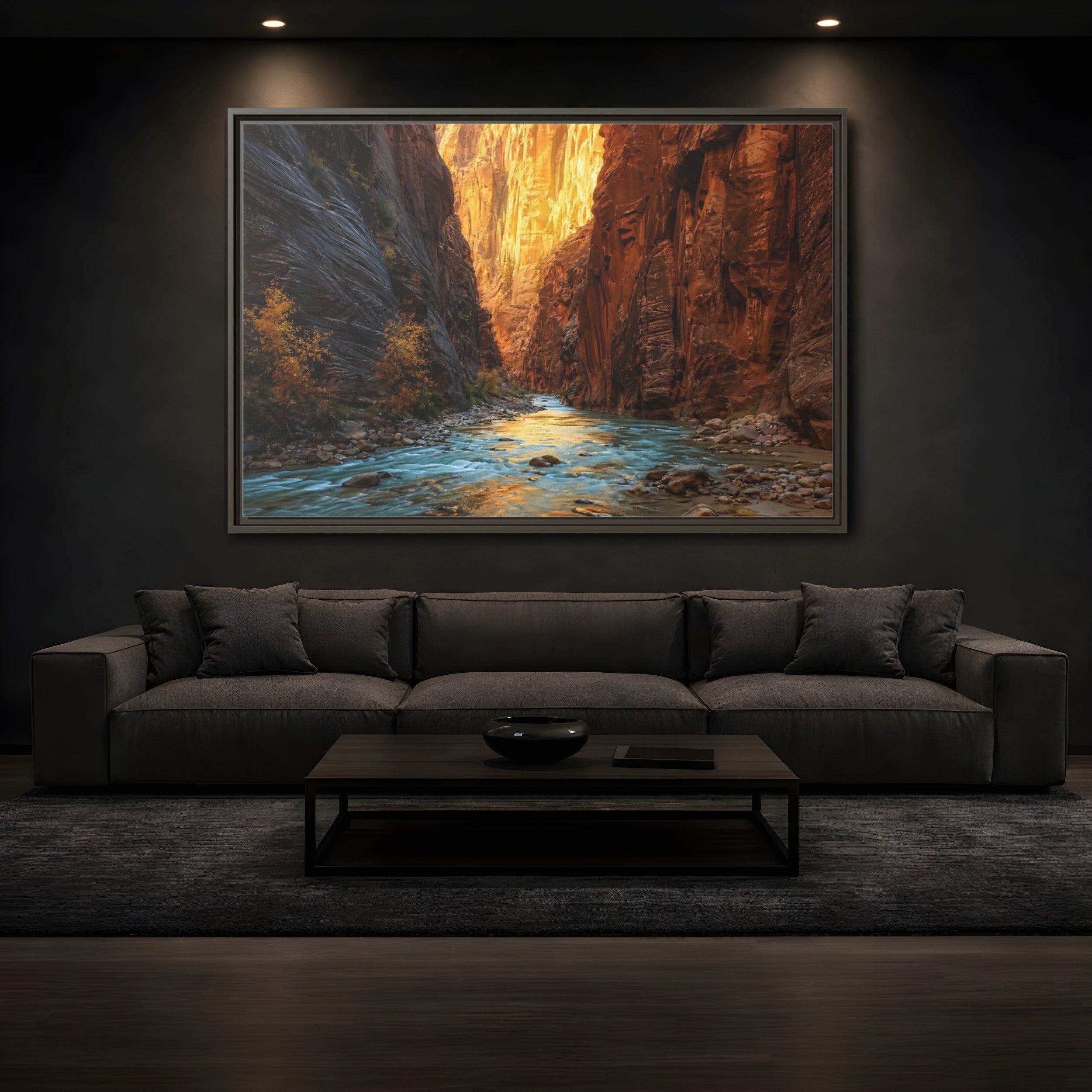 Mockup 3. Nature Canyon River Canyon River Landscape shown as stretched canvas wall art