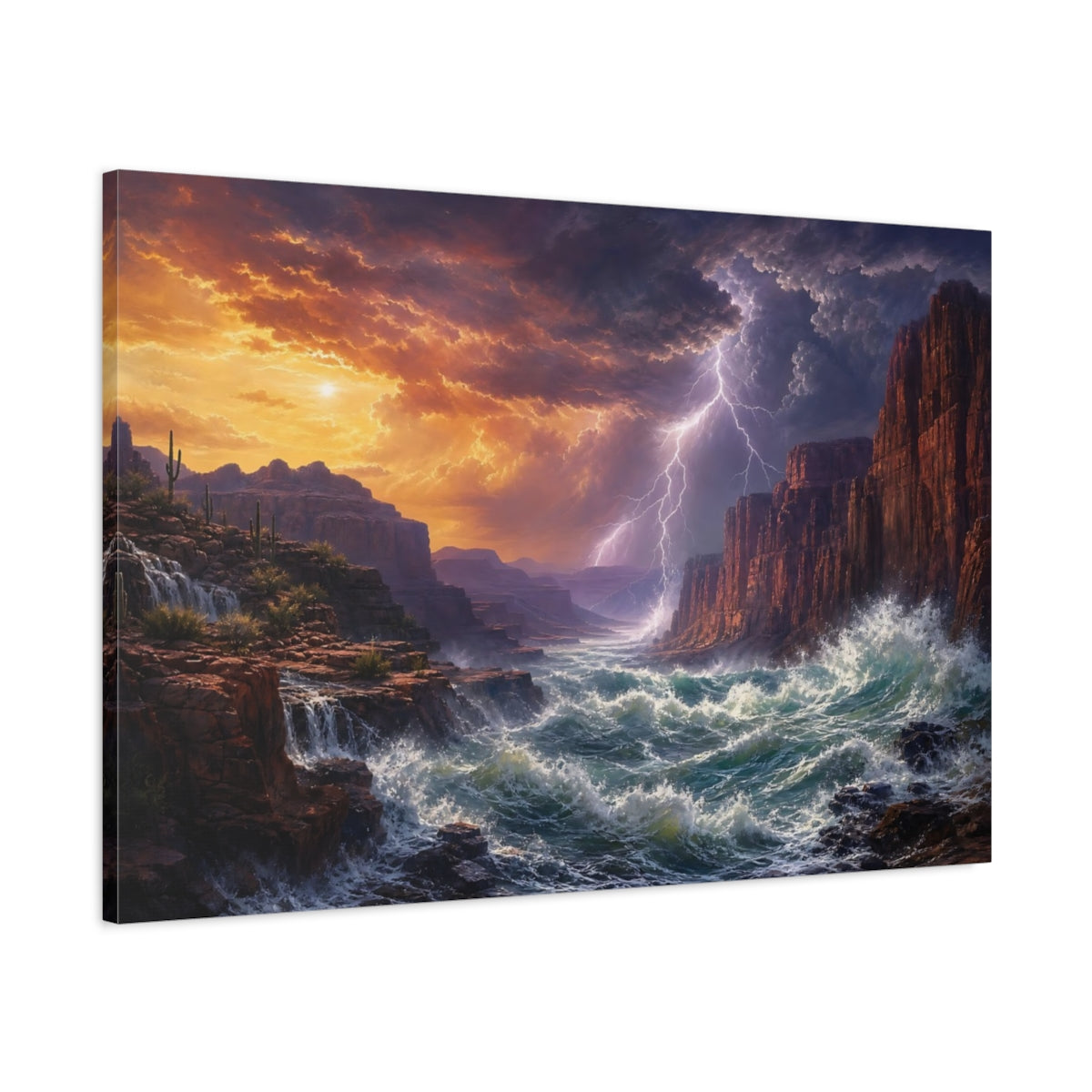 Main Mockup. Nature Canyon River Canyon Storm shown as stretched canvas wall art