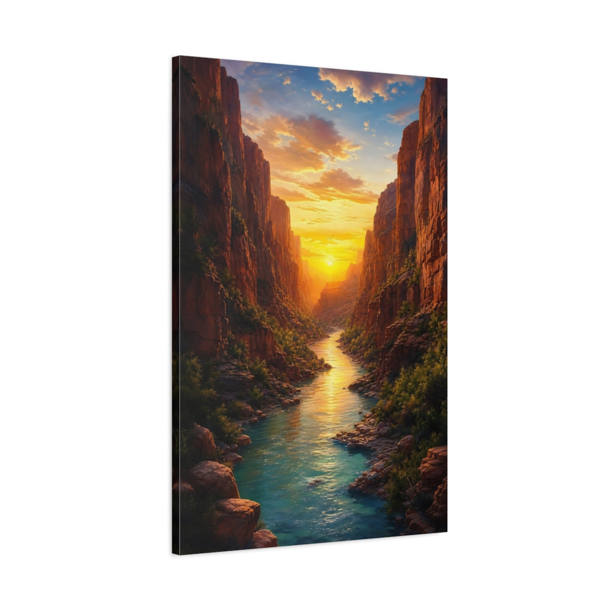 Main Mockup. Nature Canyon River Canyon Sunset River shown as stretched canvas wall art