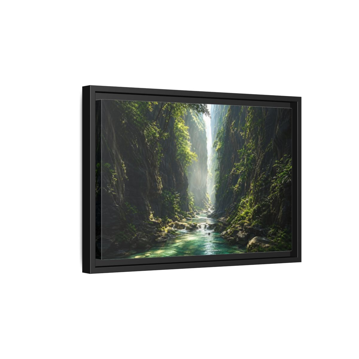 Side Mockup 6. Nature Canyon River Emerald Green Canyon shown as stretched canvas wall art