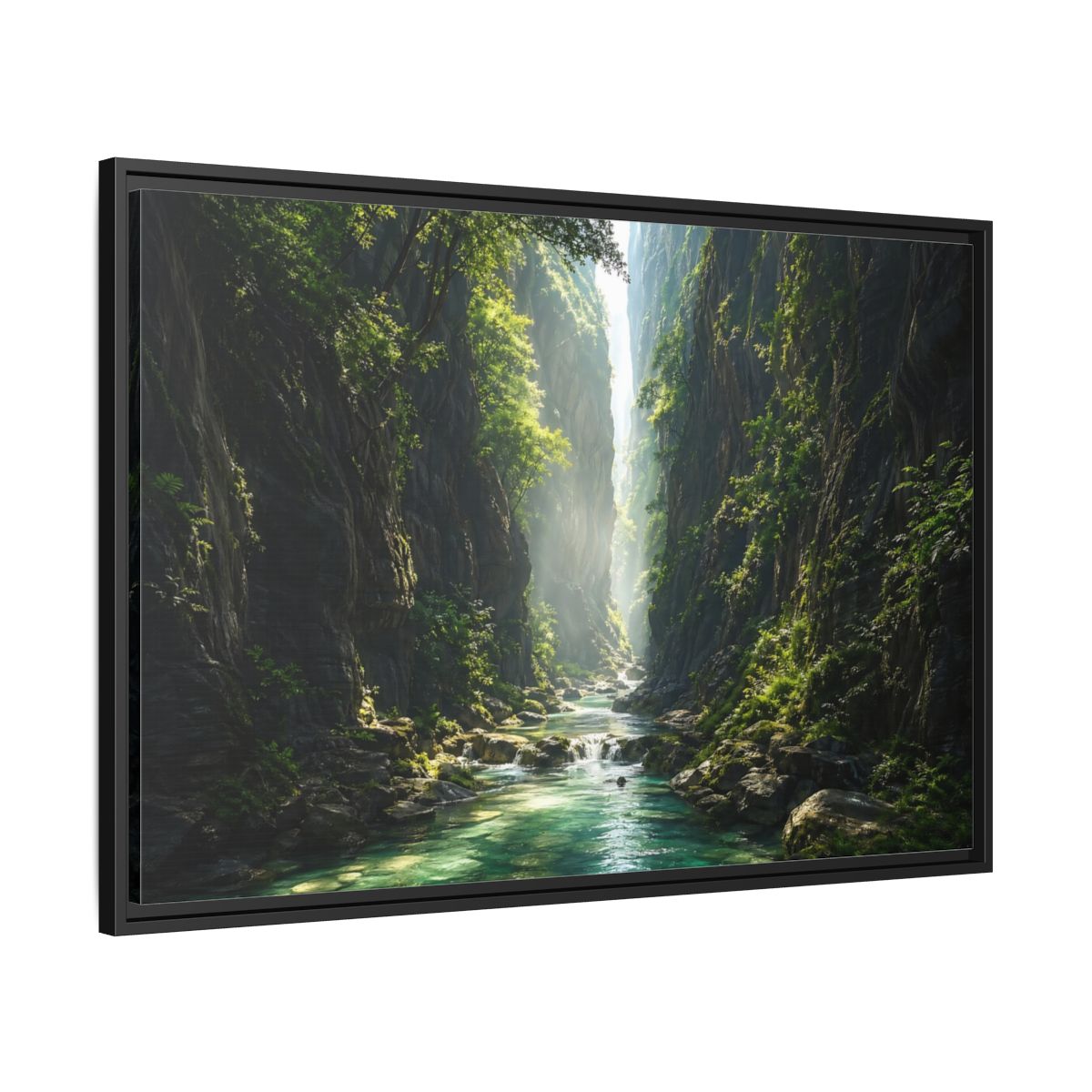 Side Mockup 13. Nature Canyon River Emerald Green Canyon shown as stretched canvas wall art