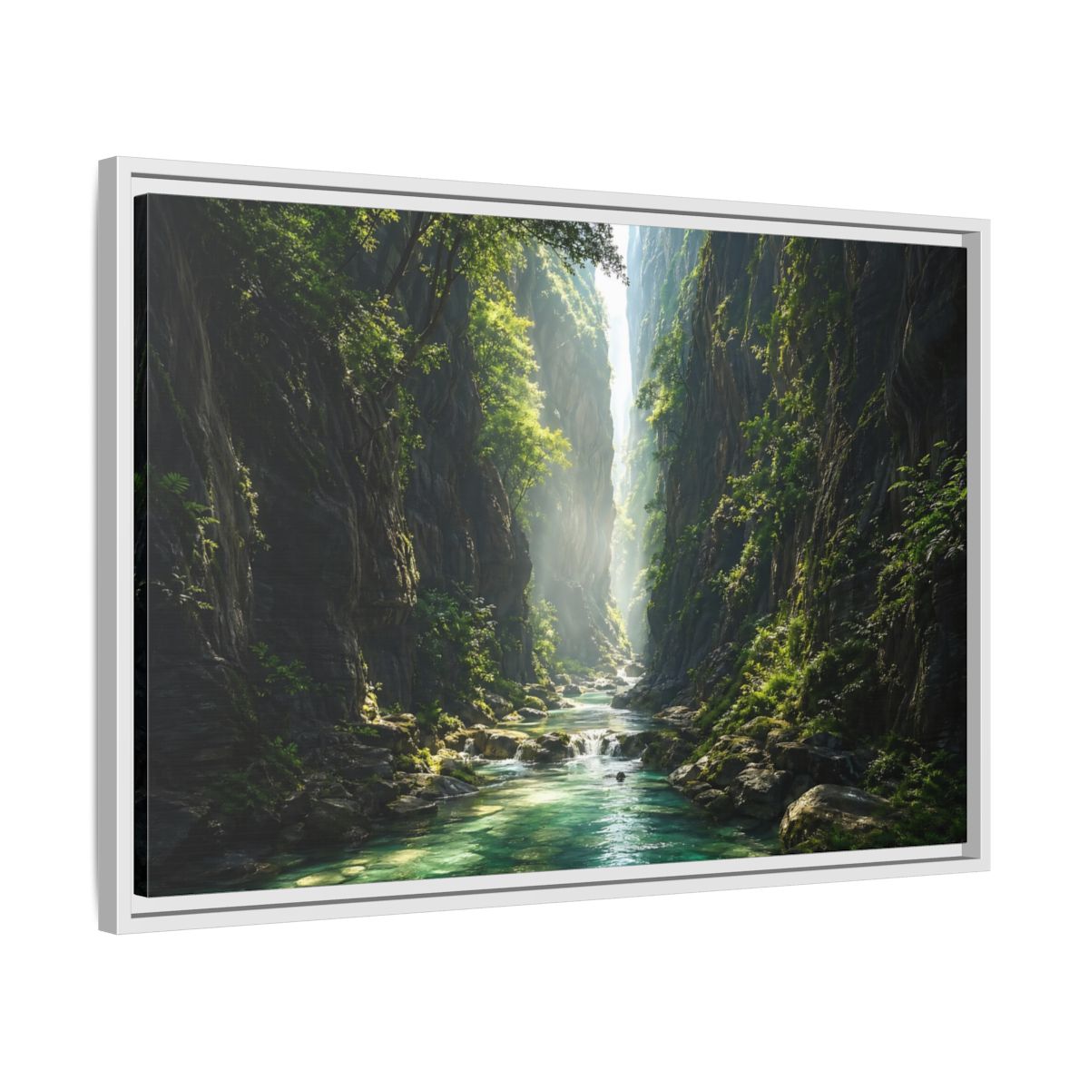 Side Mockup 10. Nature Canyon River Emerald Green Canyon shown as stretched canvas wall art