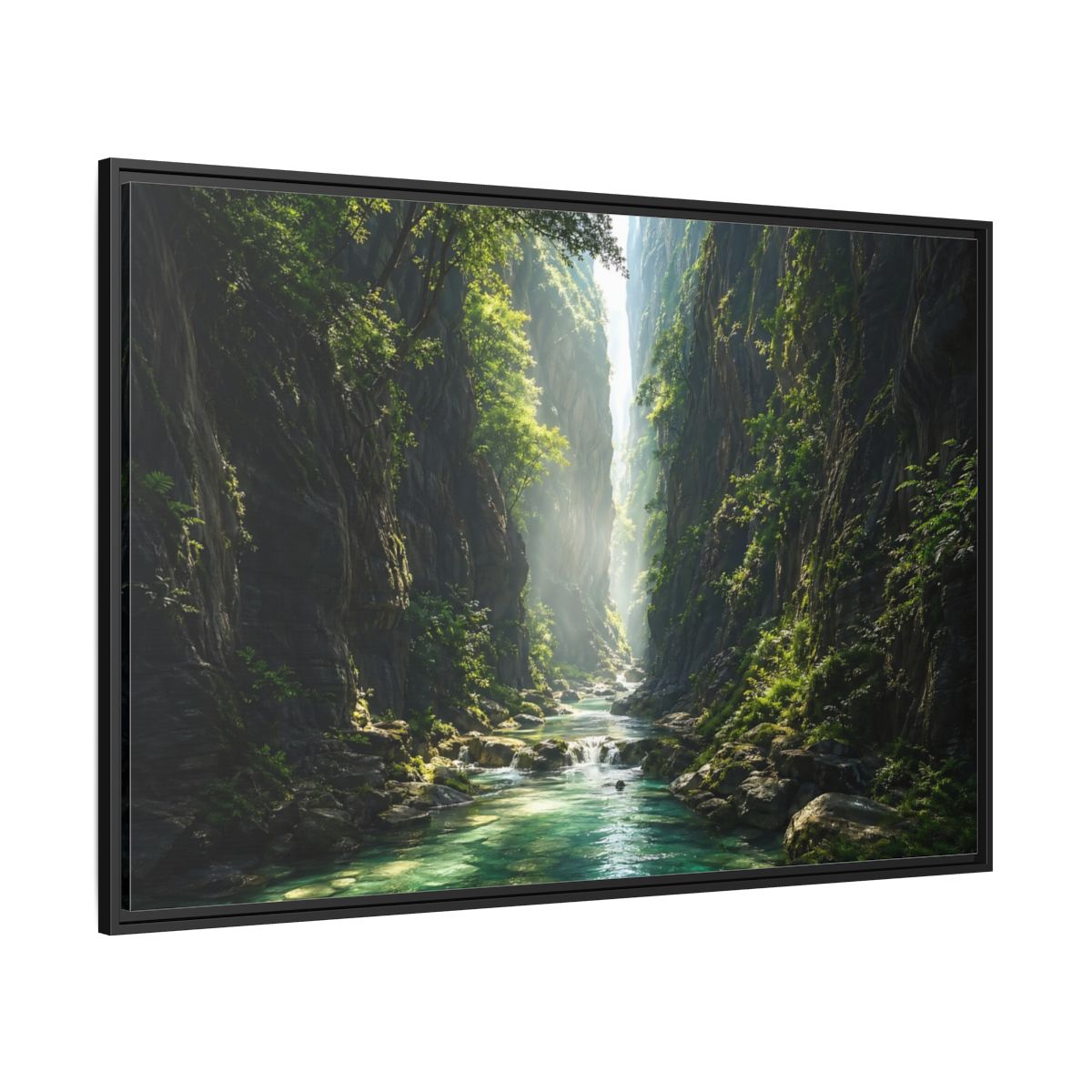 Side Mockup 12. Nature Canyon River Emerald Green Canyon shown as stretched canvas wall art
