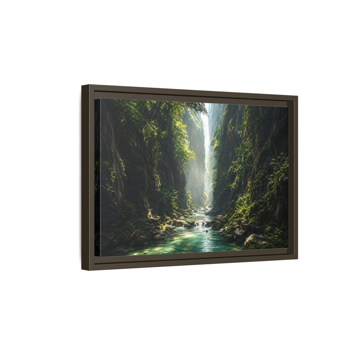 Side Mockup 5. Nature Canyon River Emerald Green Canyon shown as stretched canvas wall art