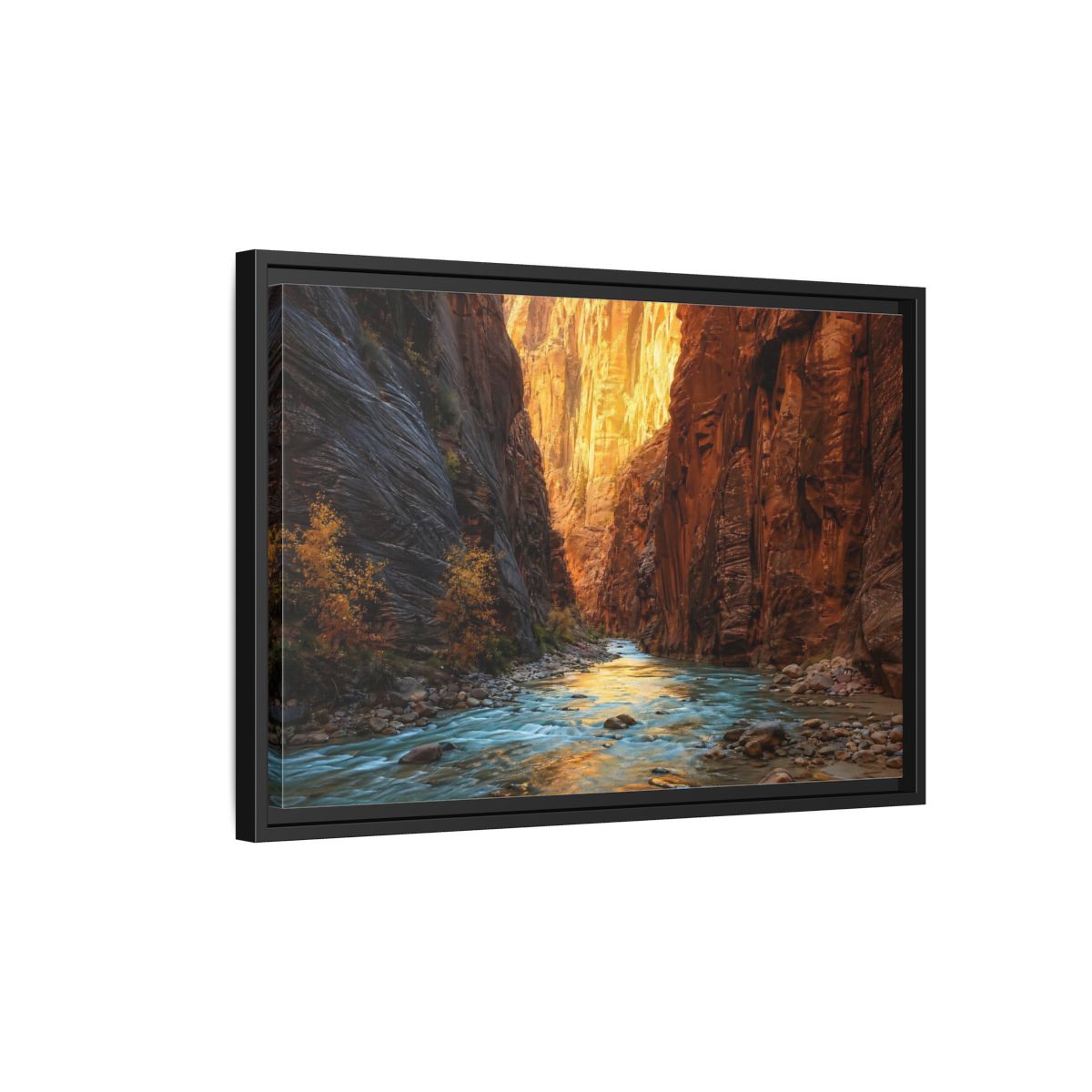 Side Mockup 3. Nature Canyon River Canyon River Landscape shown as stretched canvas wall art