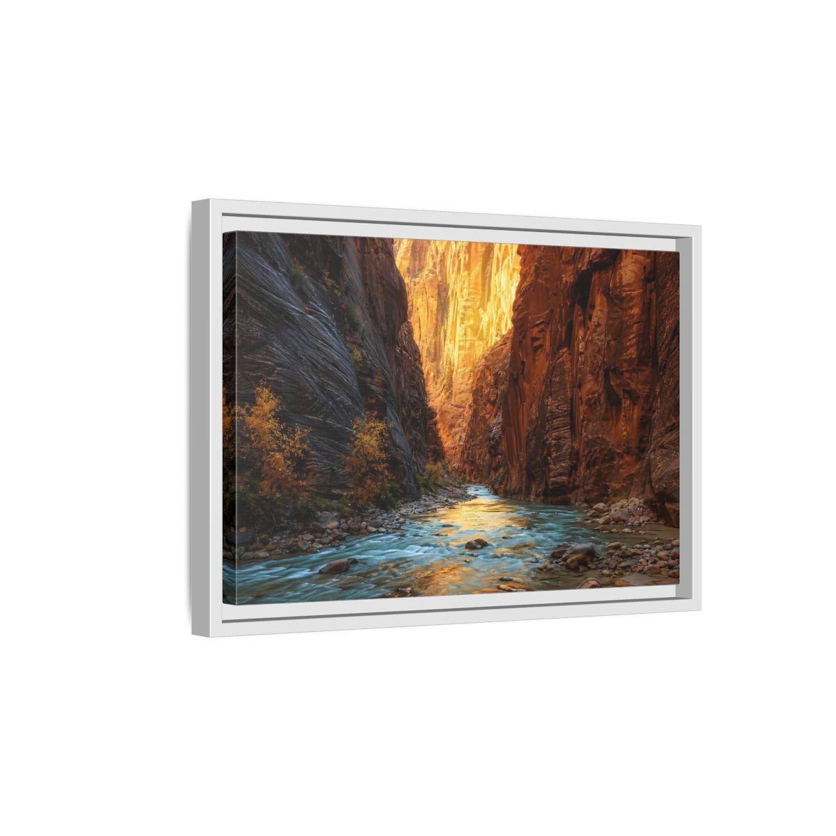 Side Mockup 4. Nature Canyon River Canyon River Landscape shown as stretched canvas wall art