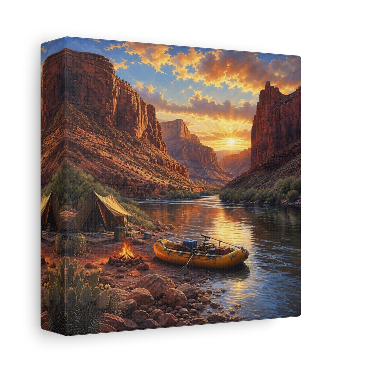 Side Mockup 2. Nature Canyon River Sunset River Camp shown as stretched canvas wall art