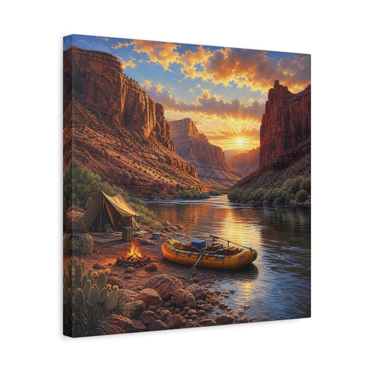 Side Mockup 6. Nature Canyon River Sunset River Camp shown as stretched canvas wall art