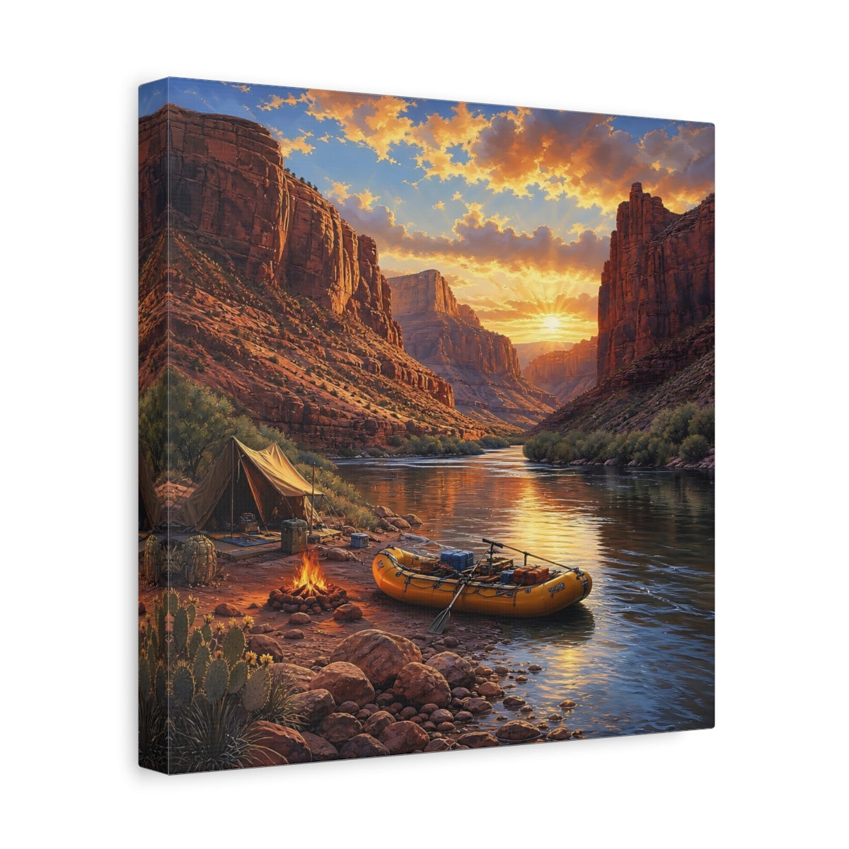 Side Mockup 8. Nature Canyon River Sunset River Camp shown as stretched canvas wall art