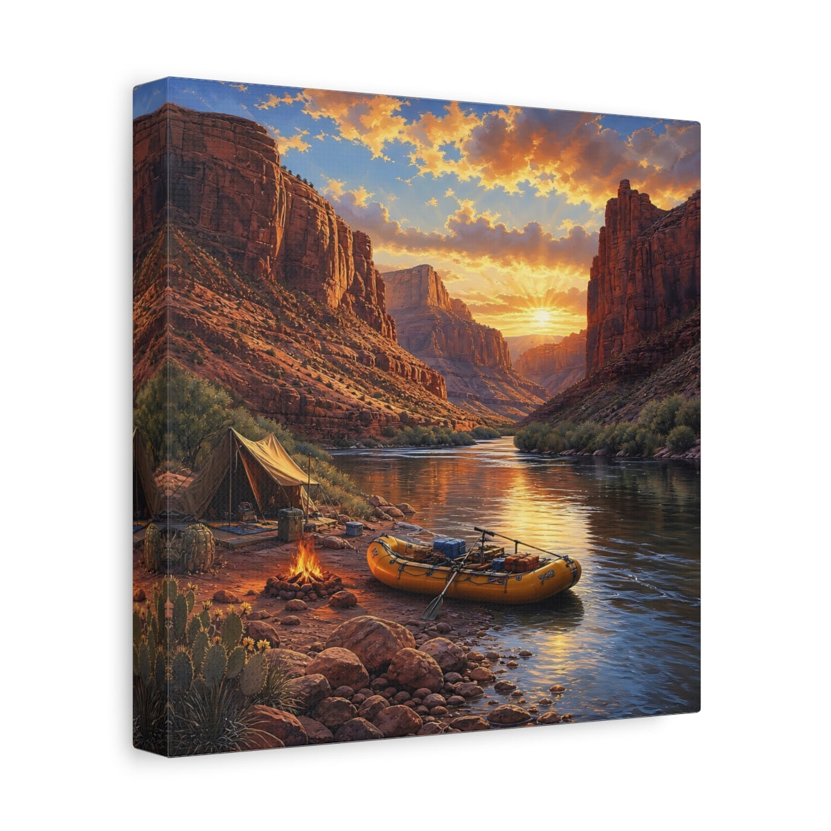 Side Mockup 9. Nature Canyon River Sunset River Camp shown as stretched canvas wall art