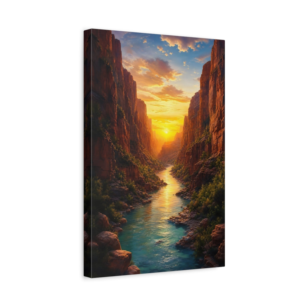 Side Mockup 4. Nature Canyon River Canyon Sunset River shown as stretched canvas wall art
