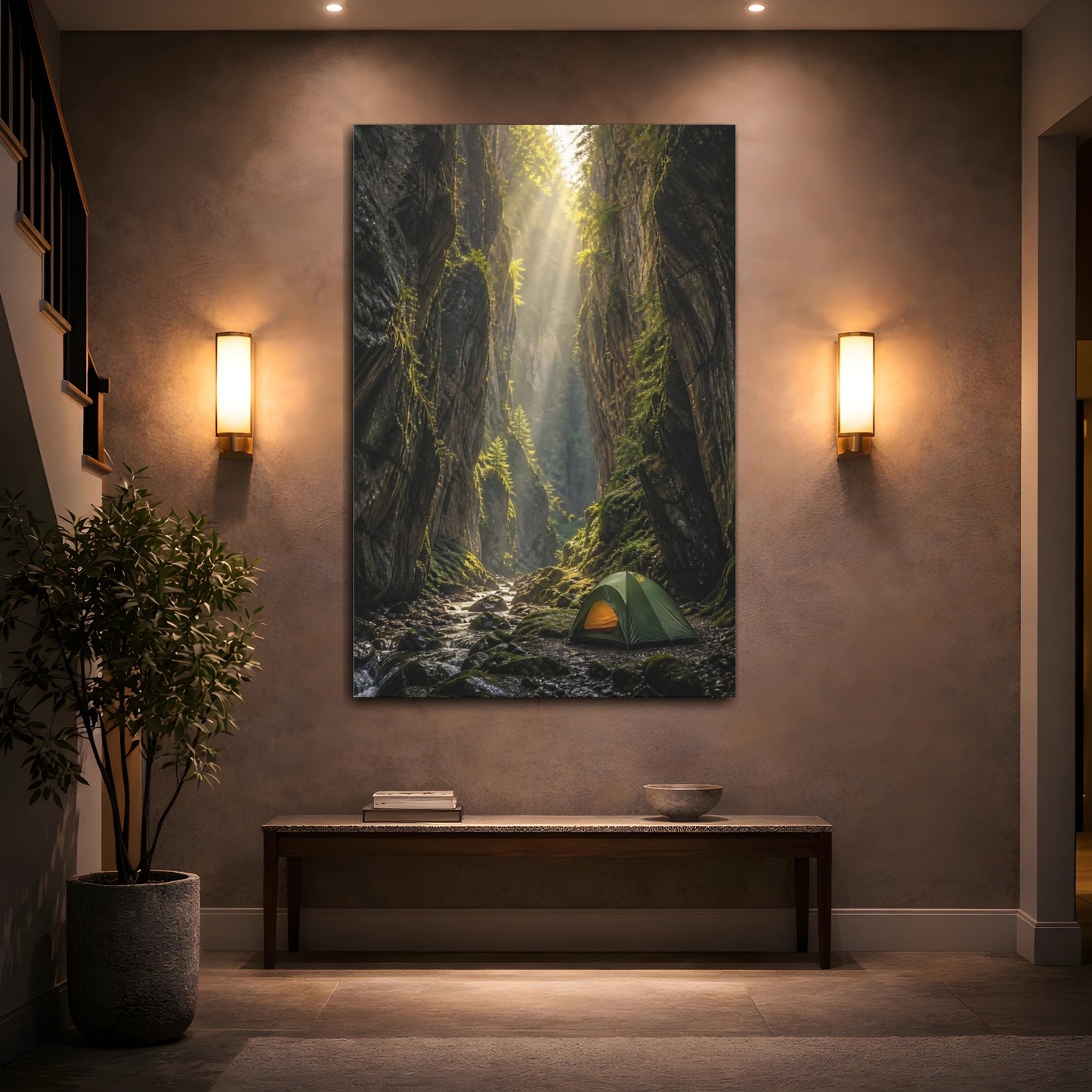 Mockup 2. Nature Canyon Sunlit Canyon shown as stretched canvas wall art