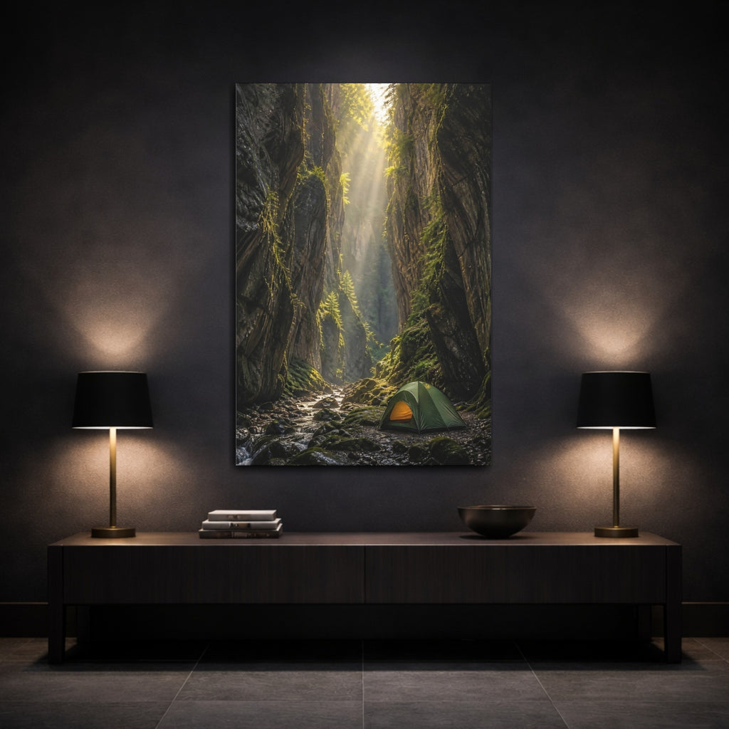 Mockup 3. Nature Canyon Sunlit Canyon shown as stretched canvas wall art