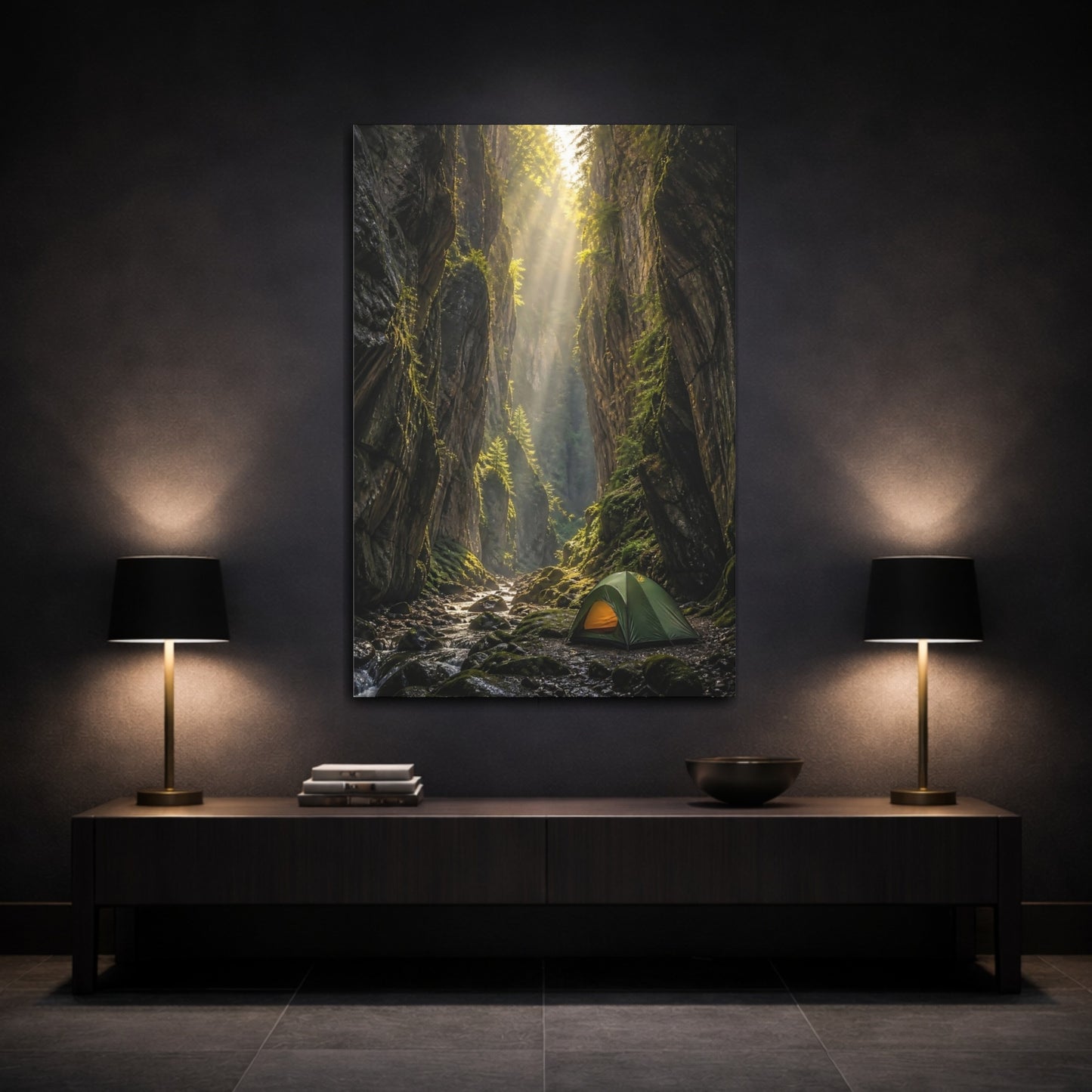 Mockup 3. Nature Canyon Sunlit Canyon shown as stretched canvas wall art