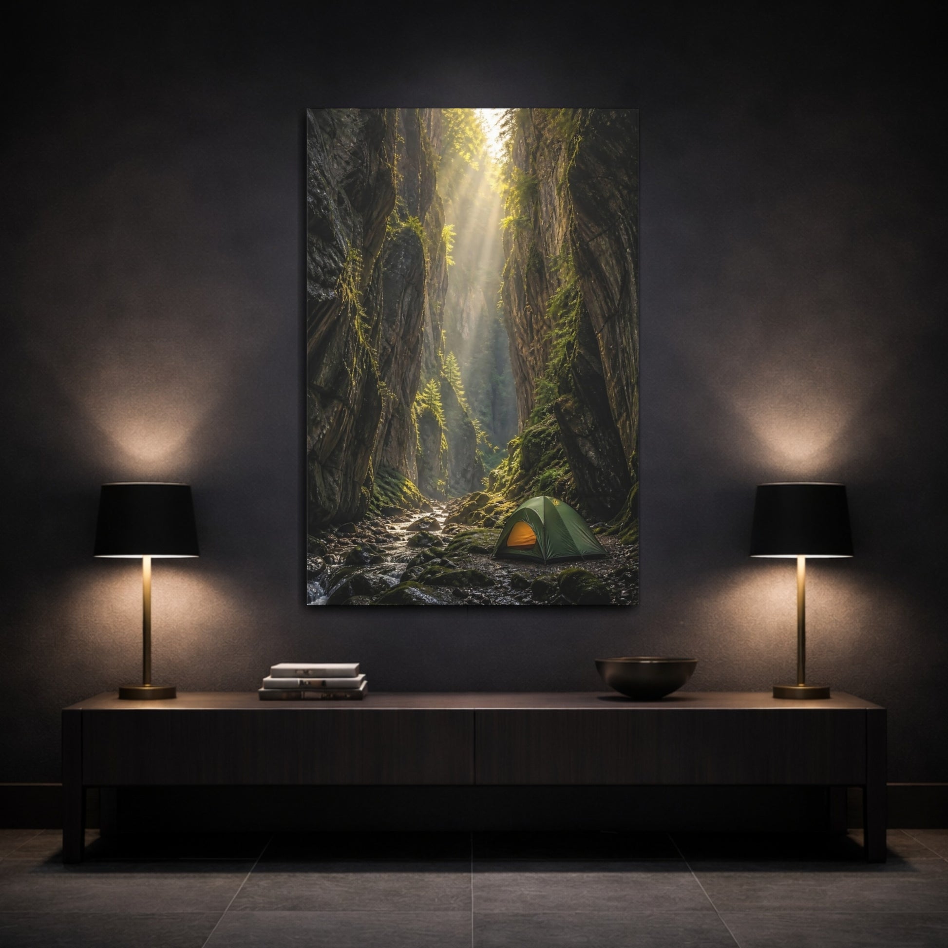 Mockup 3. Nature Canyon Sunlit Canyon shown as stretched canvas wall art