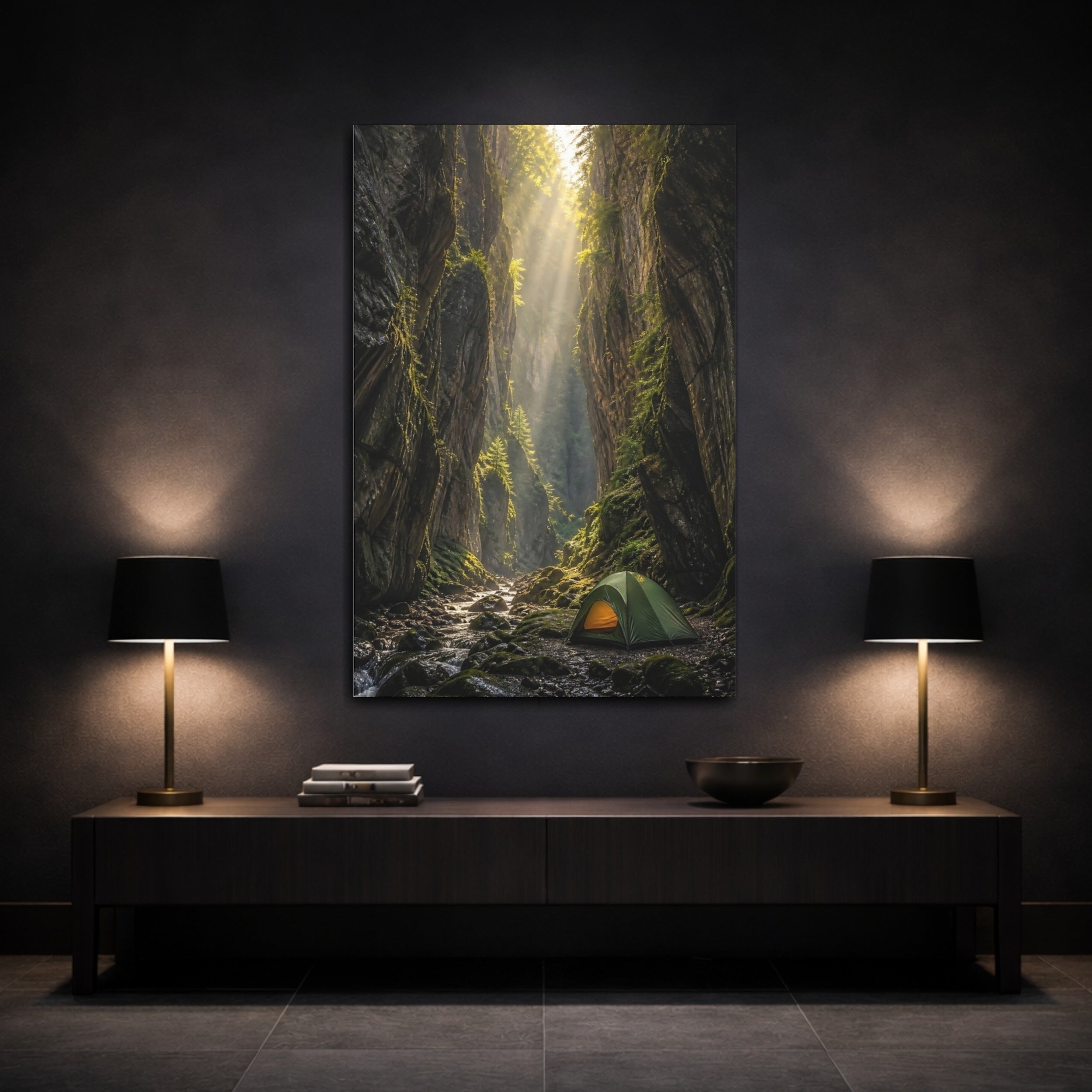 Mockup 3. Nature Canyon Sunlit Canyon shown as stretched canvas wall art