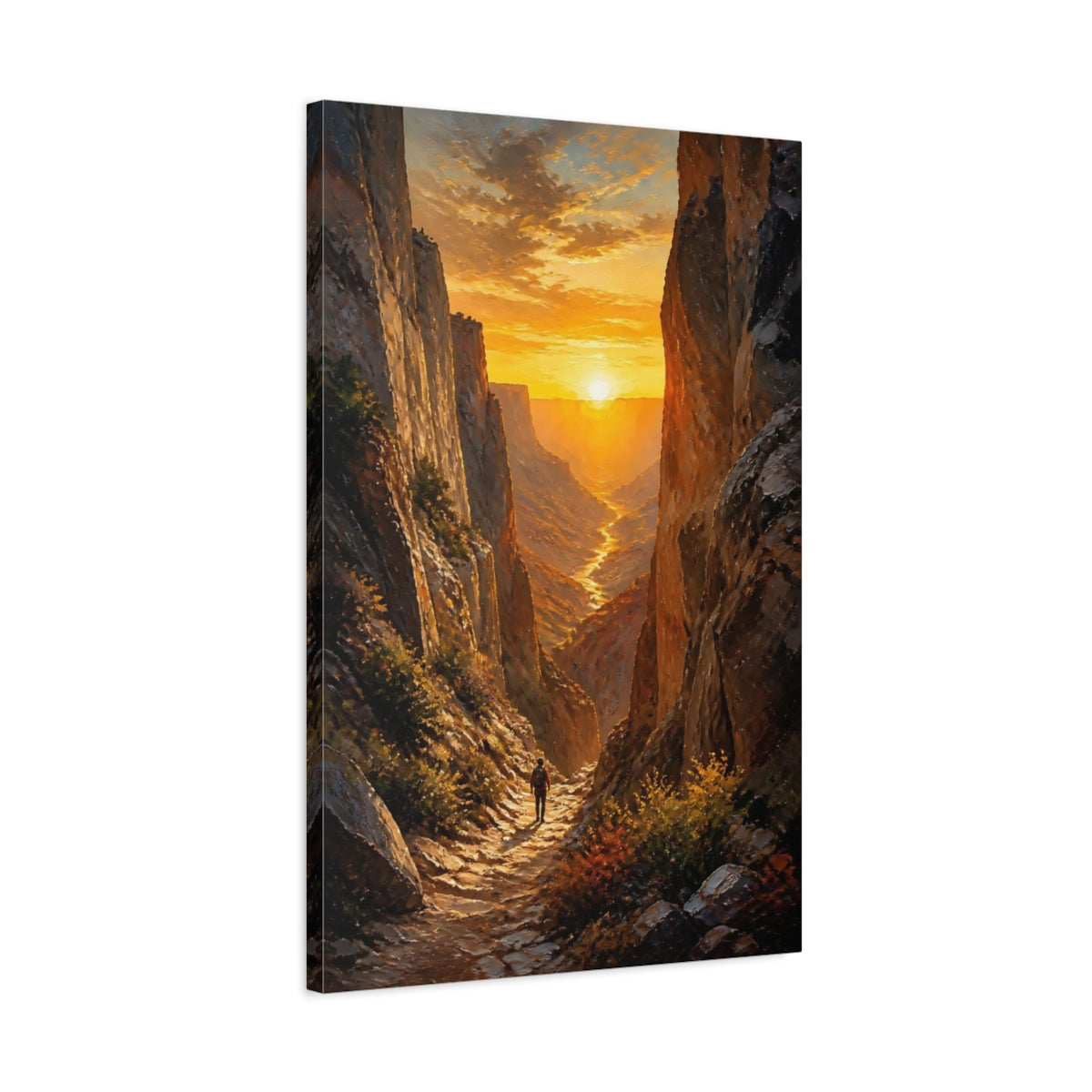 Side Mockup 2. Nature Canyon Sunset Golden Canyon shown as stretched canvas wall art