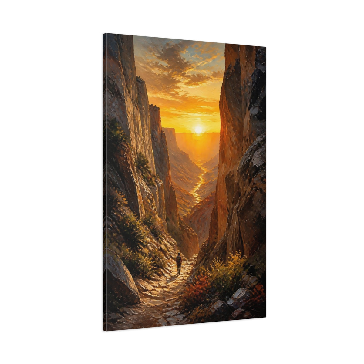 Side Mockup 1. Nature Canyon Sunset Golden Canyon shown as stretched canvas wall art