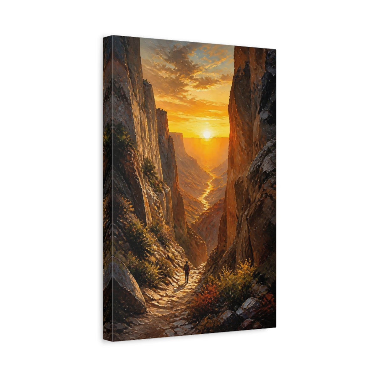 Side Mockup 4. Nature Canyon Sunset Golden Canyon shown as stretched canvas wall art