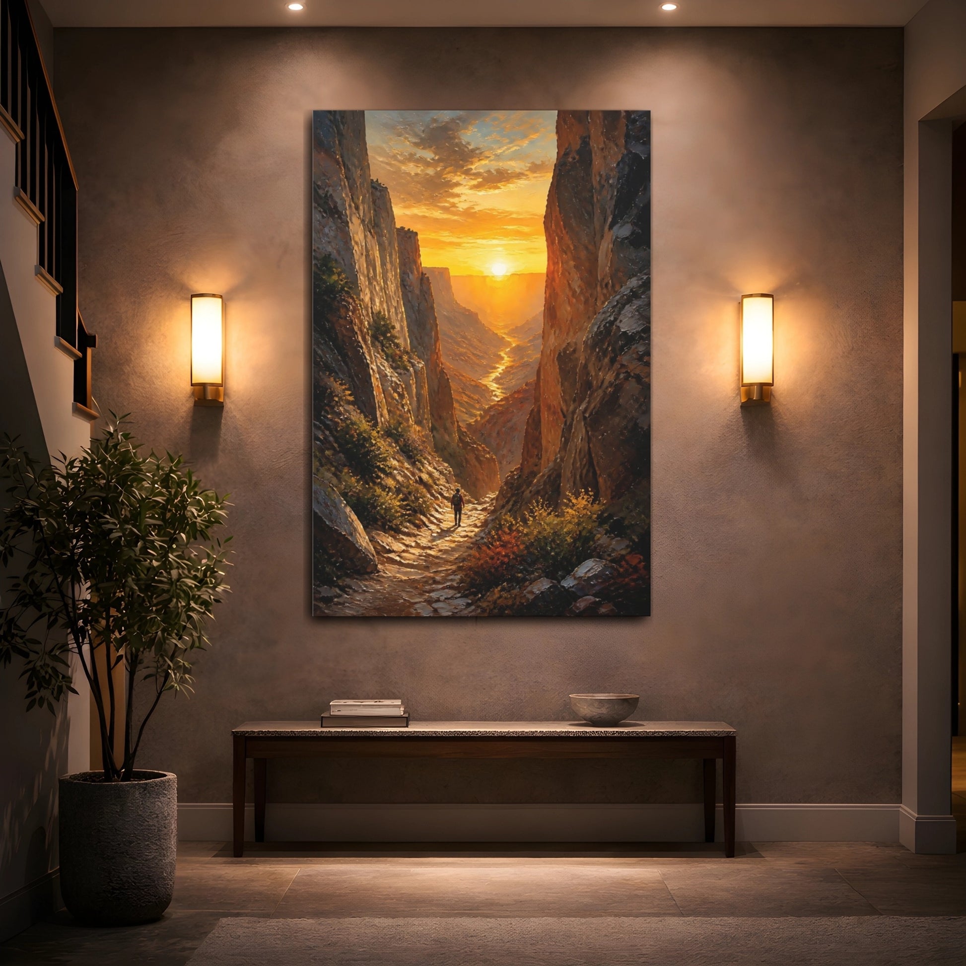 Mockup 2. Nature Canyon Sunset Golden Canyon shown as stretched canvas wall art