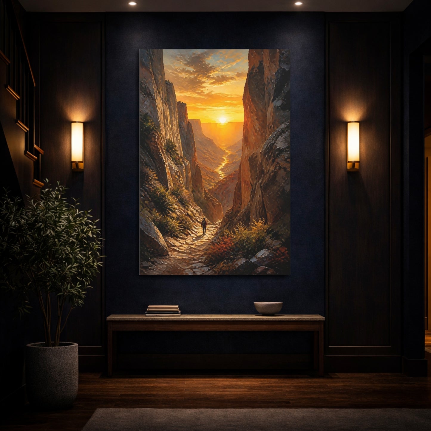 Mockup 4. Nature Canyon Sunset Golden Canyon shown as stretched canvas wall art