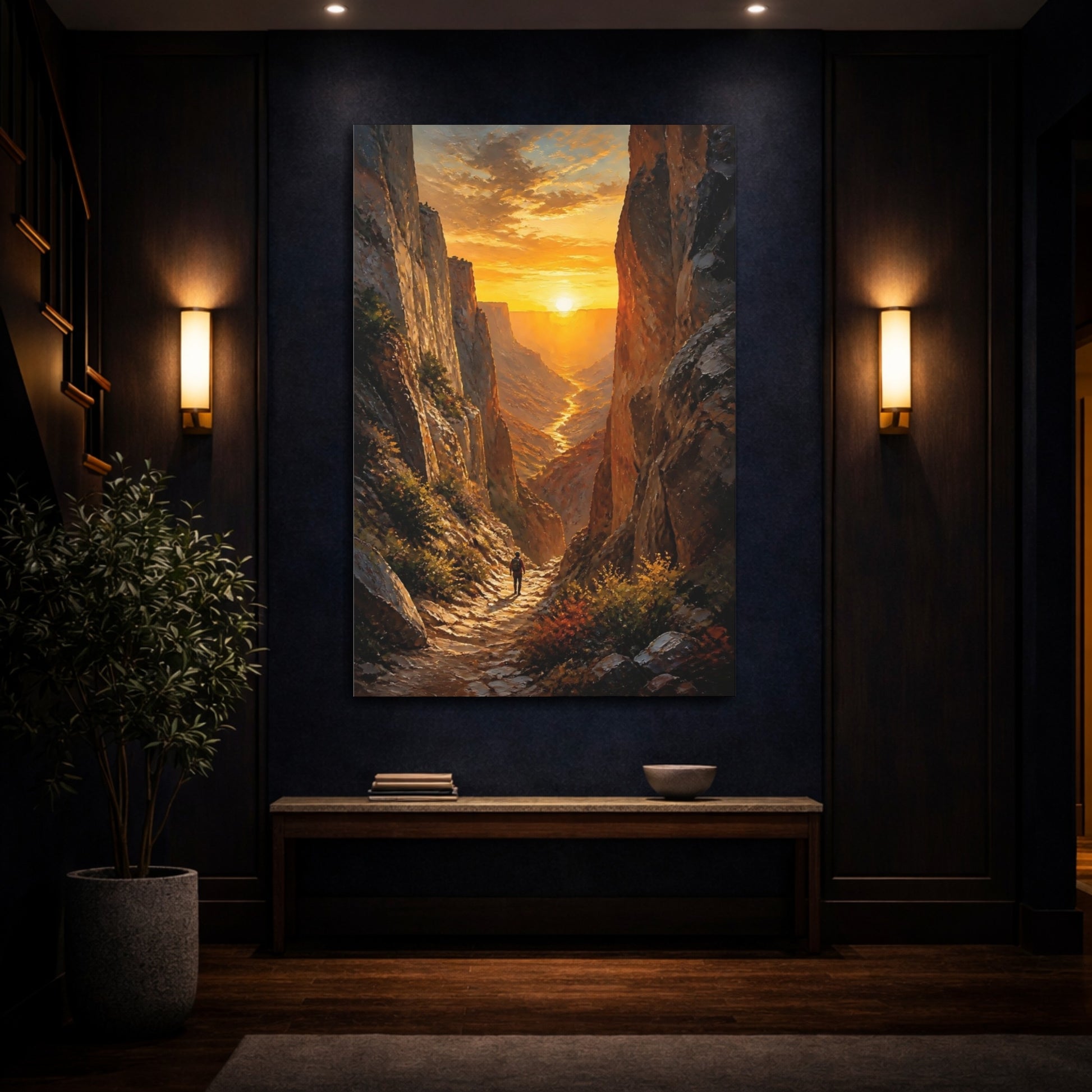 Mockup 4. Nature Canyon Sunset Golden Canyon shown as stretched canvas wall art