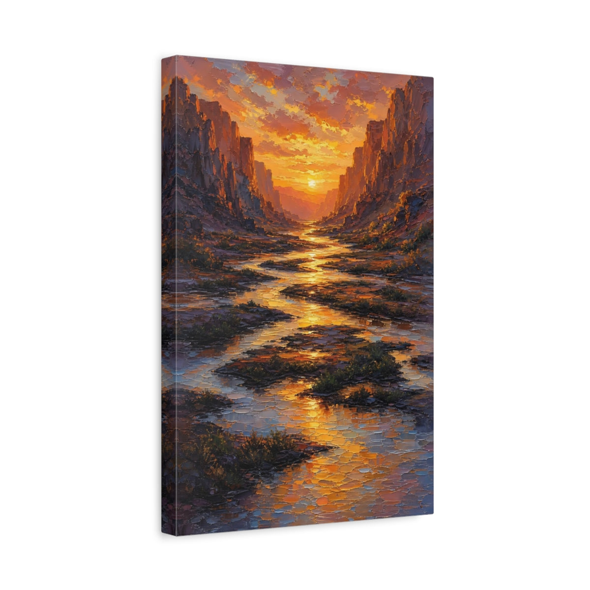 Side Mockup 4. Nature Canyon Sunset Orange Yellow Sunset shown as stretched canvas wall art
