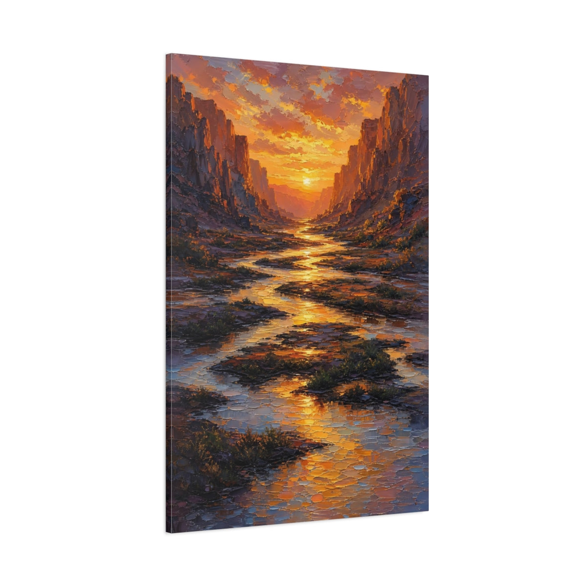 Side Mockup 1. Nature Canyon Sunset Orange Yellow Sunset shown as stretched canvas wall art