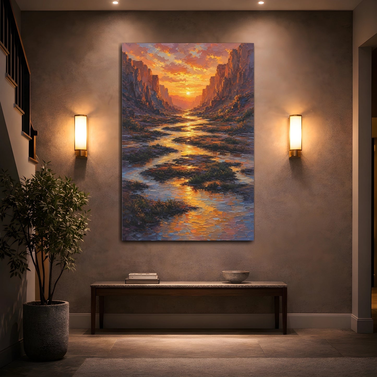 Mockup 2. Nature Canyon Sunset Orange Yellow Sunset shown as stretched canvas wall art