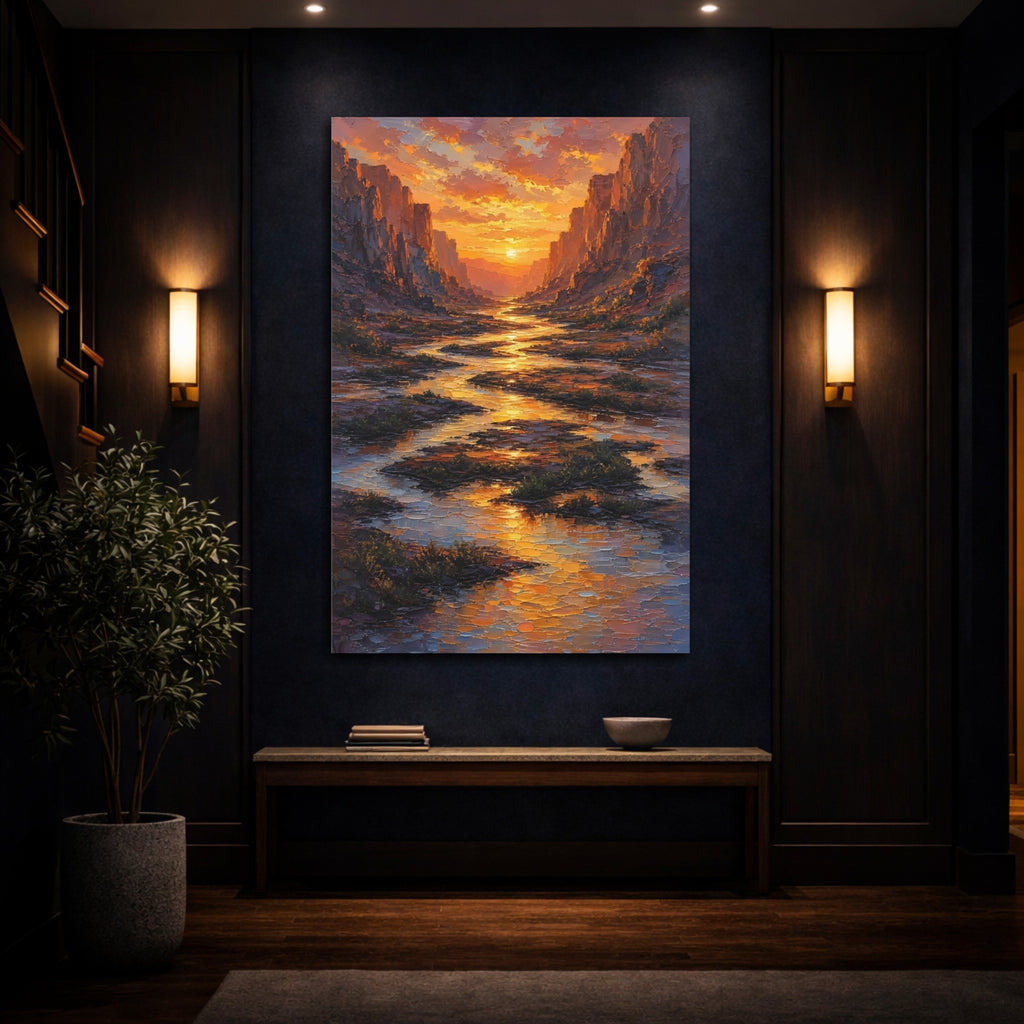 Mockup 4. Nature Canyon Sunset Orange Yellow Sunset shown as stretched canvas wall art