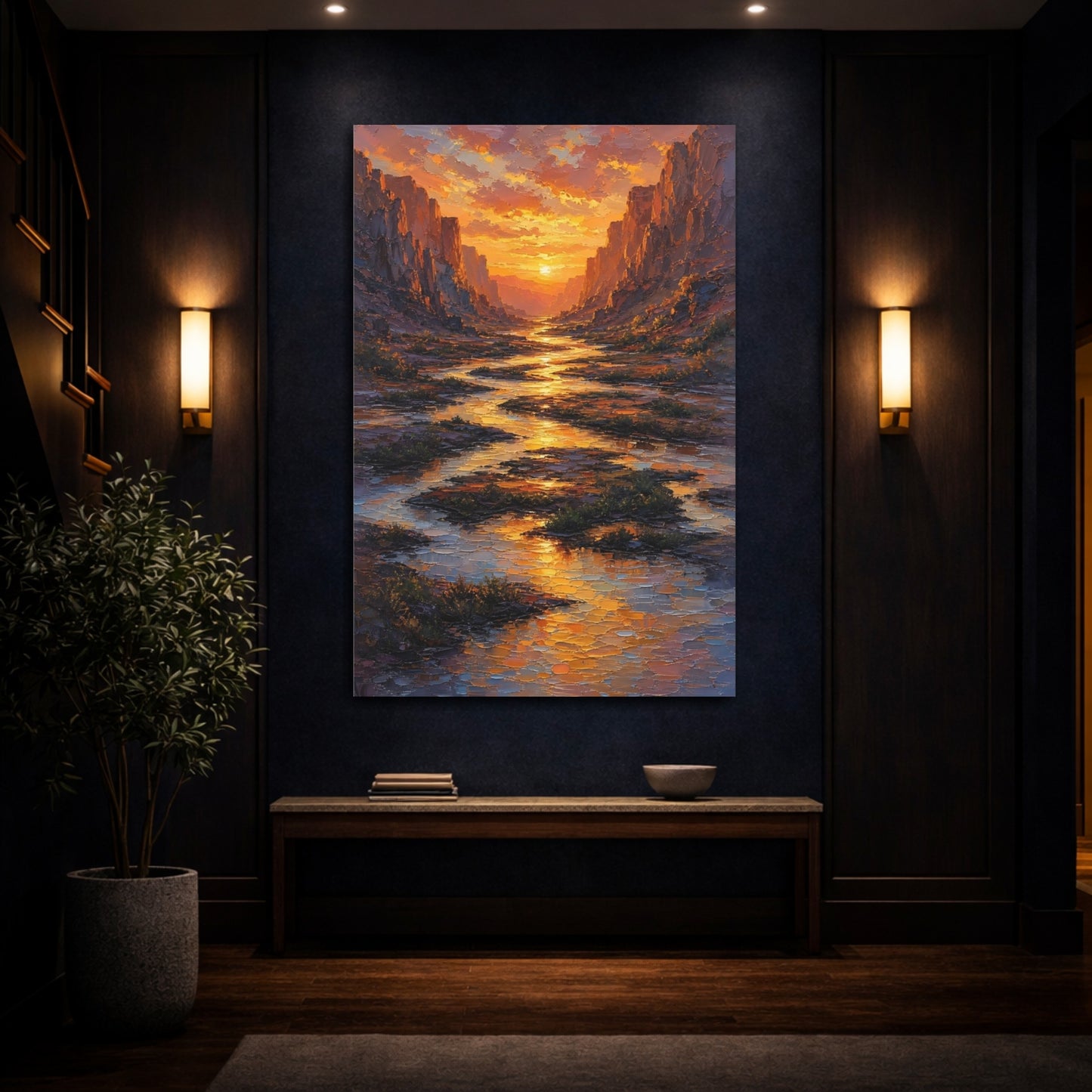 Mockup 4. Nature Canyon Sunset Orange Yellow Sunset shown as stretched canvas wall art