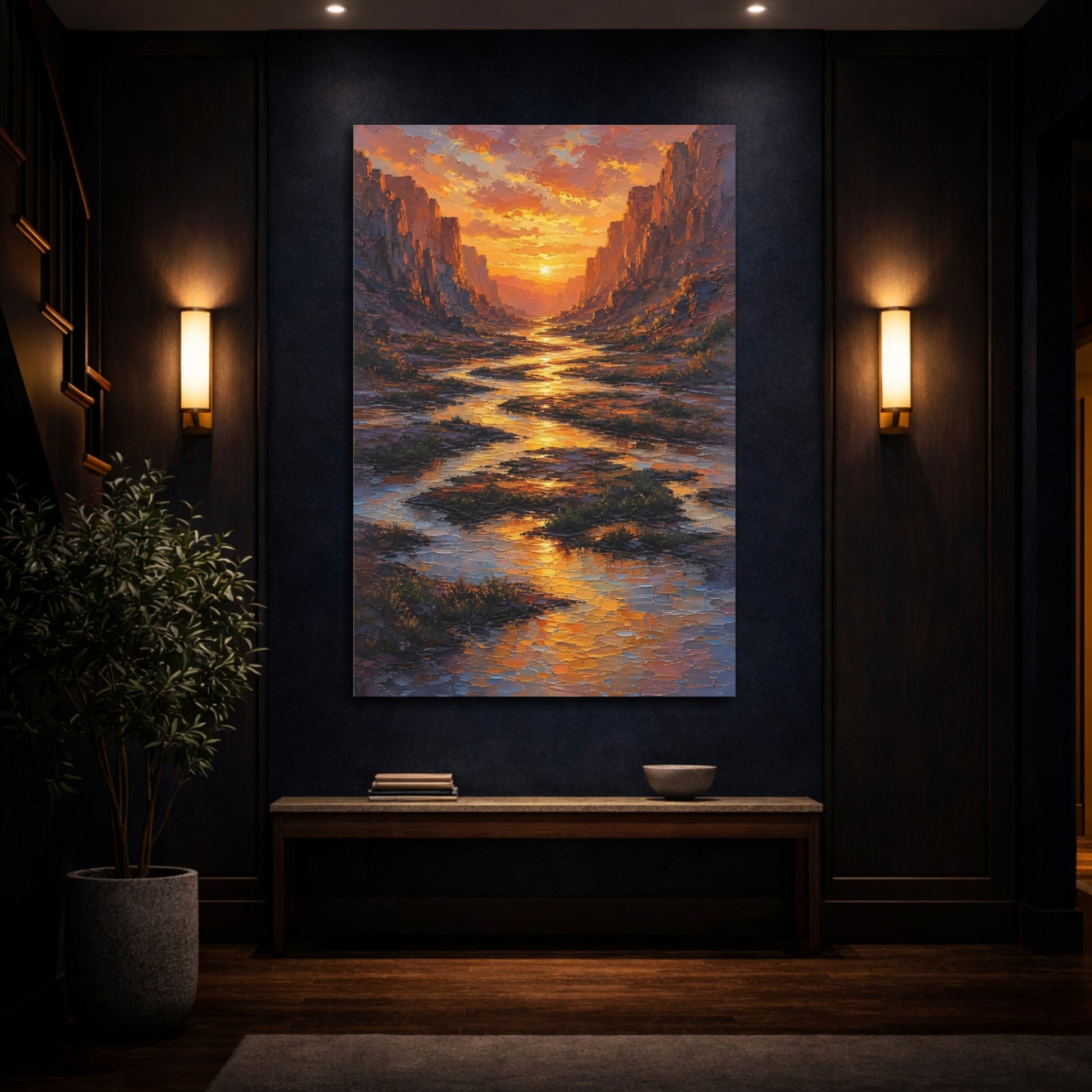 Mockup 4. Nature Canyon Sunset Orange Yellow Sunset shown as stretched canvas wall art