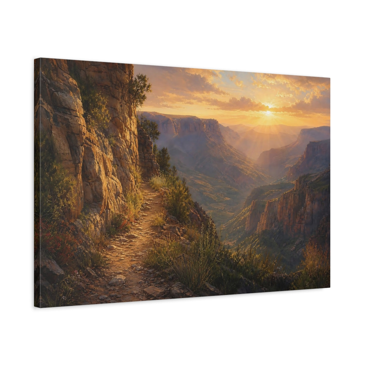 Side Mockup 2. Nature Canyon Valley Golden Canyon shown as stretched canvas wall art