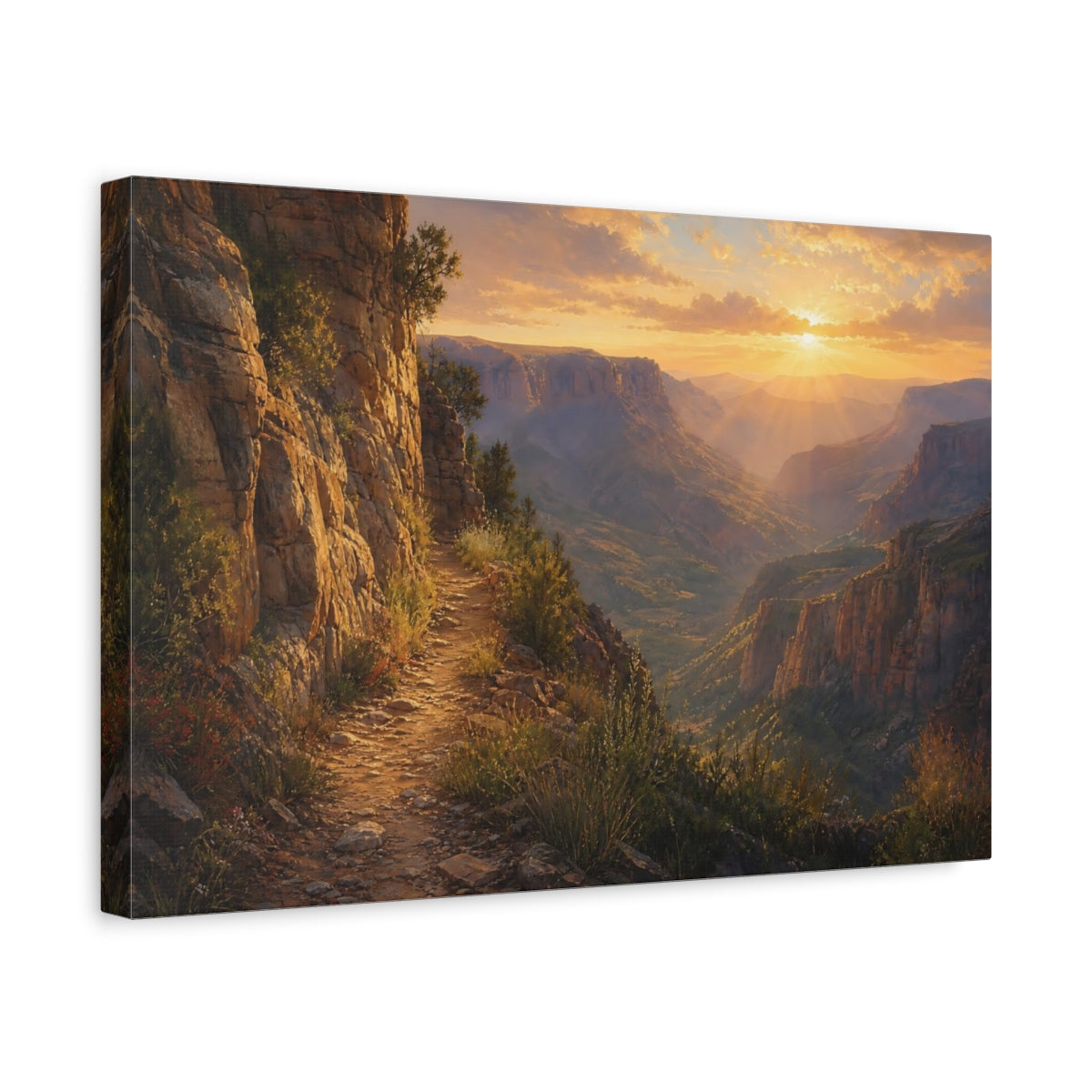 Side Mockup 4. Nature Canyon Valley Golden Canyon shown as stretched canvas wall art