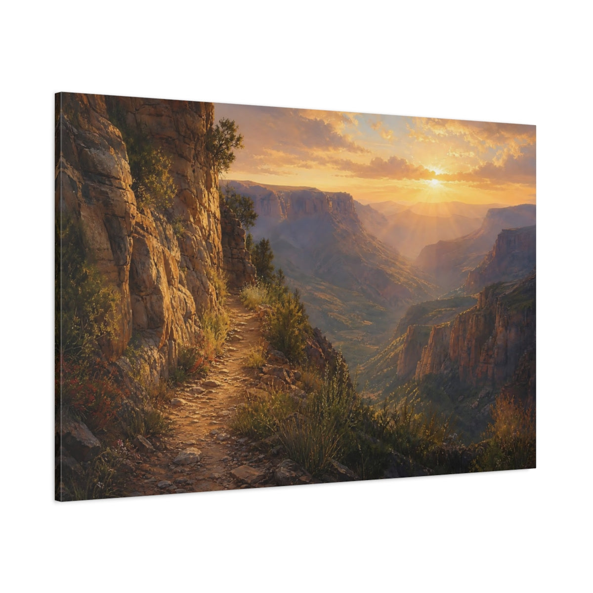 Side Mockup 1. Nature Canyon Valley Golden Canyon shown as stretched canvas wall art