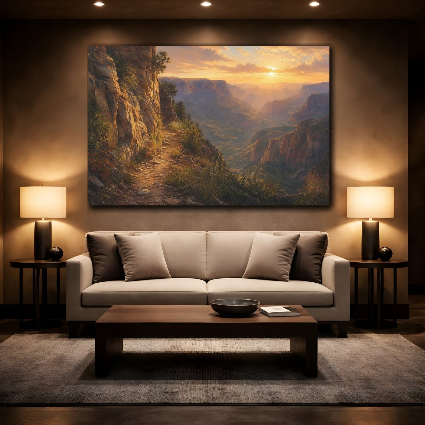 Mockup 2. Nature Canyon Valley Golden Canyon shown as stretched canvas wall art