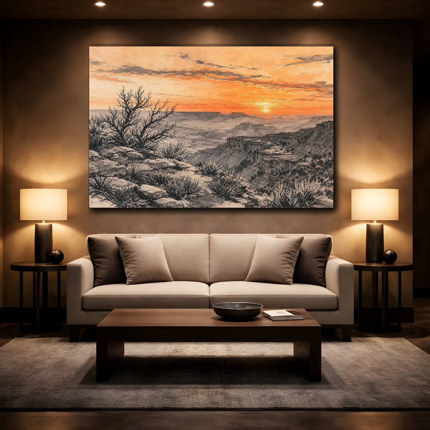 Mockup 2. Nature Canyon View Orange Grey Canyon shown as stretched canvas wall art
