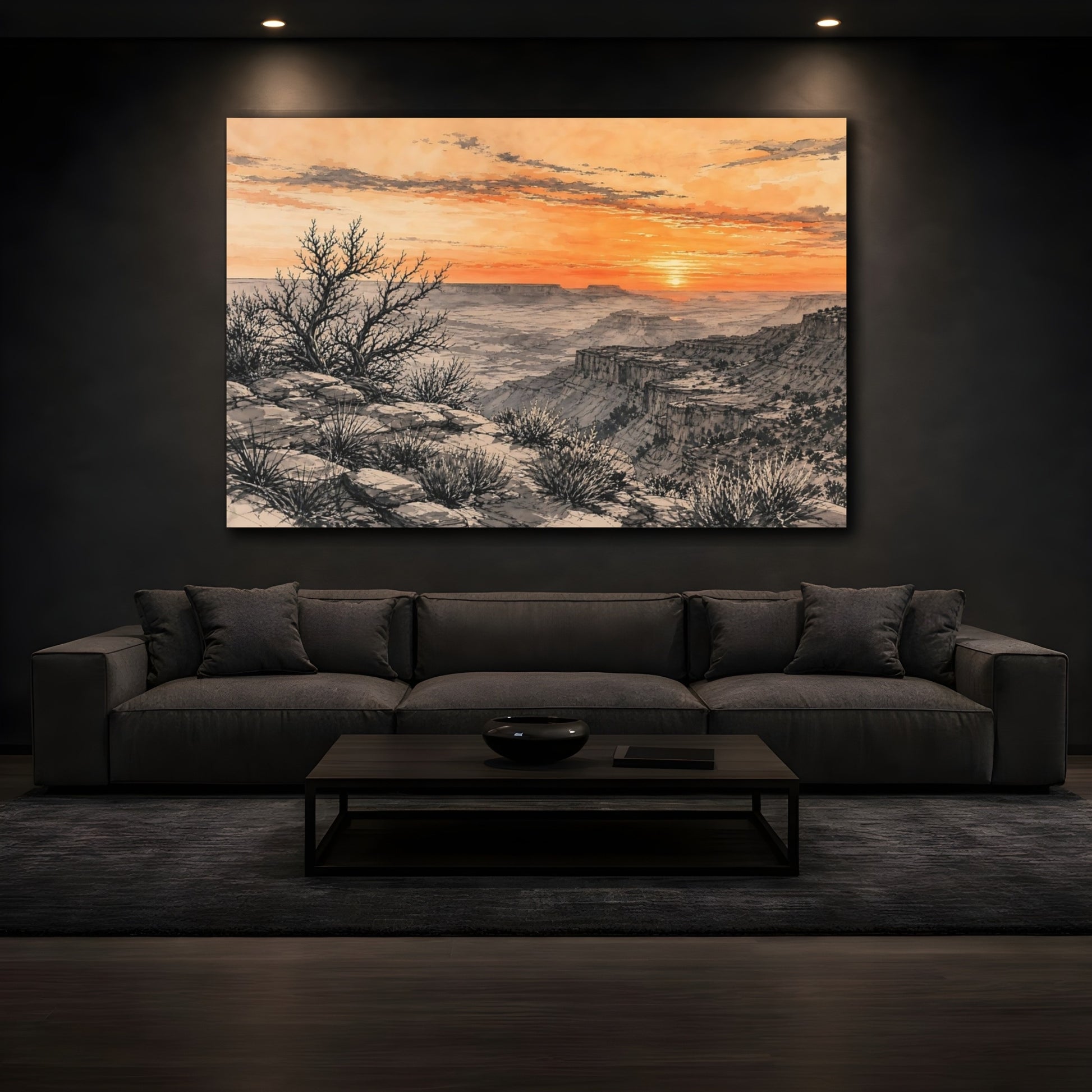 Mockup 3. Nature Canyon View Orange Grey Canyon shown as stretched canvas wall art