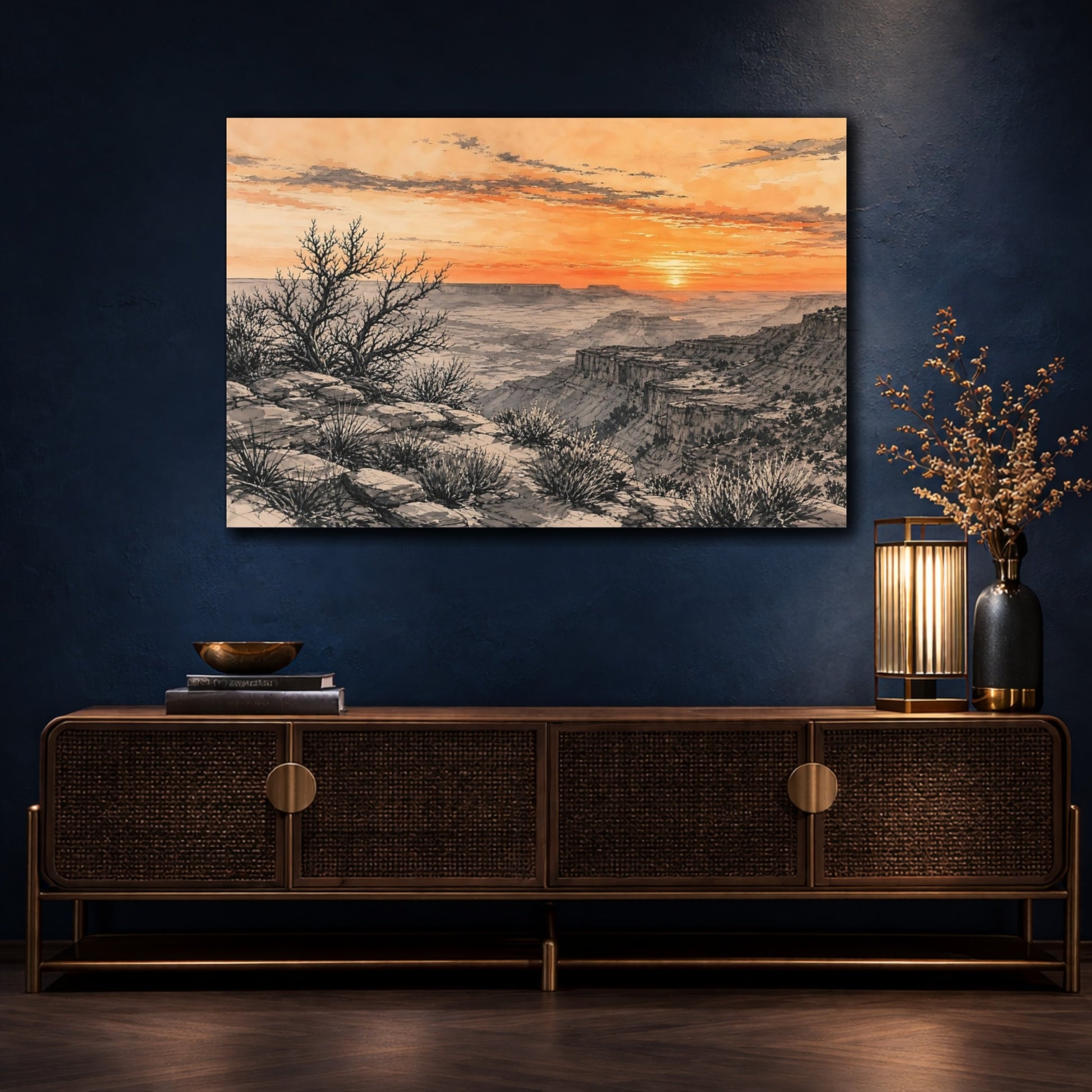 Mockup 4. Nature Canyon View Orange Grey Canyon shown as stretched canvas wall art