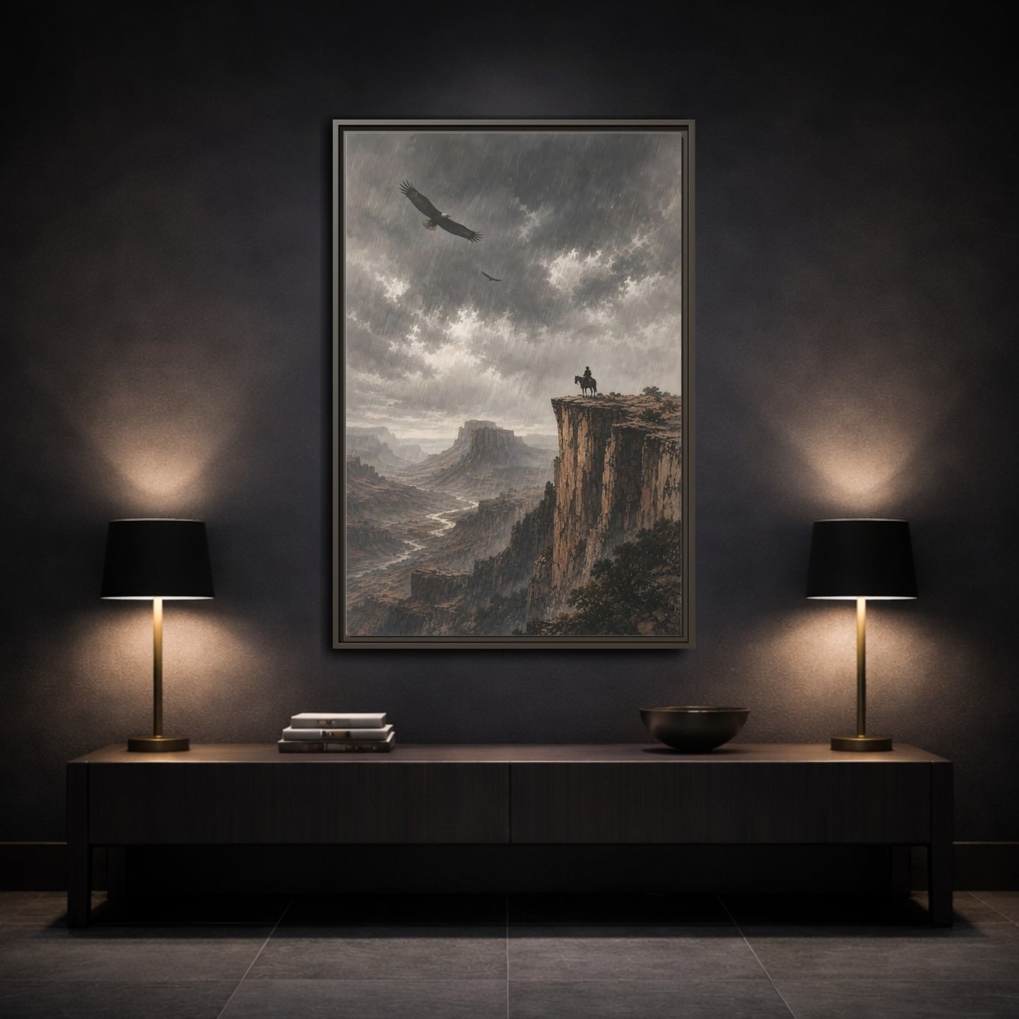 Mockup 3. Nature Canyon Vista Canyon Storm shown as stretched canvas wall art