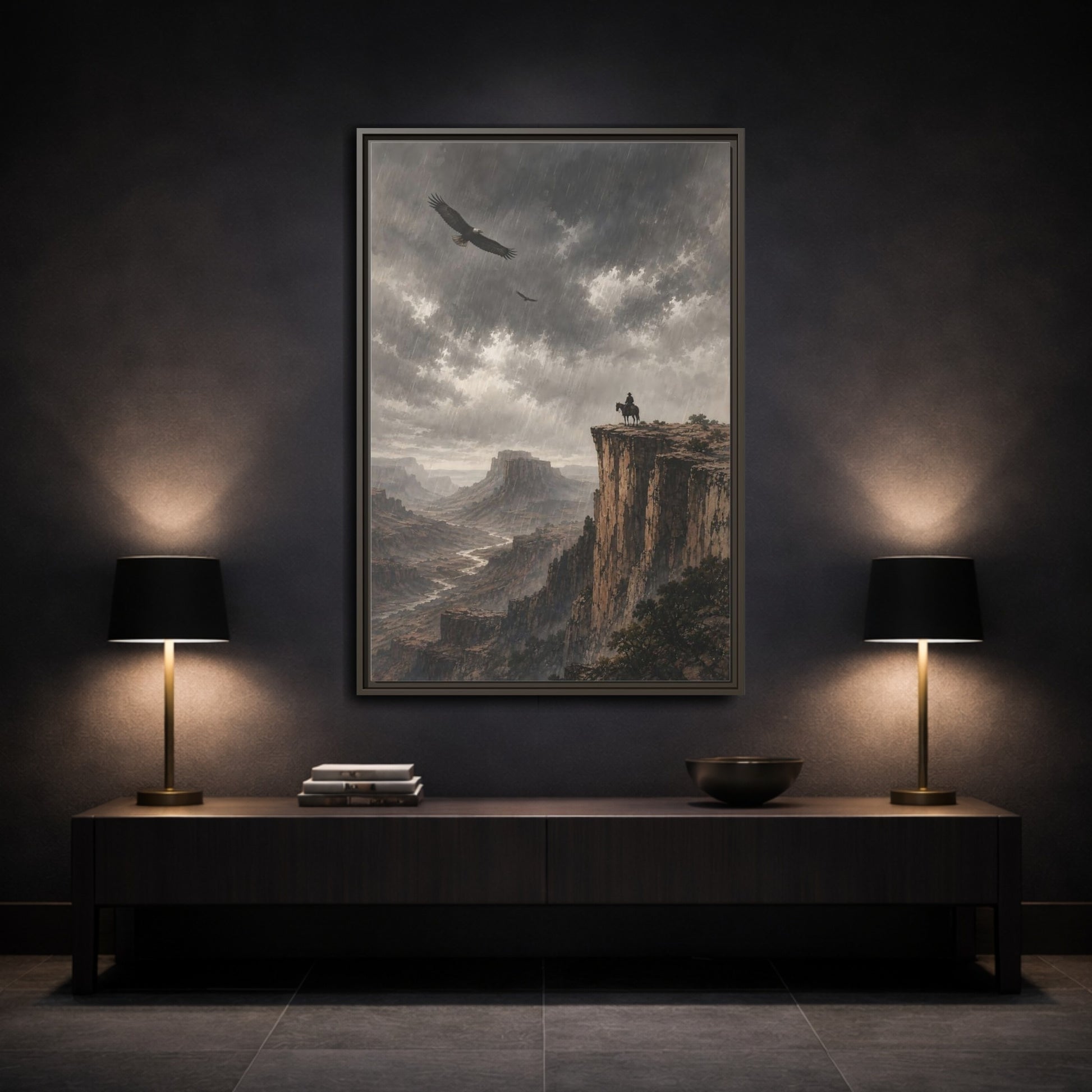 Mockup 3. Nature Canyon Vista Canyon Storm shown as stretched canvas wall art